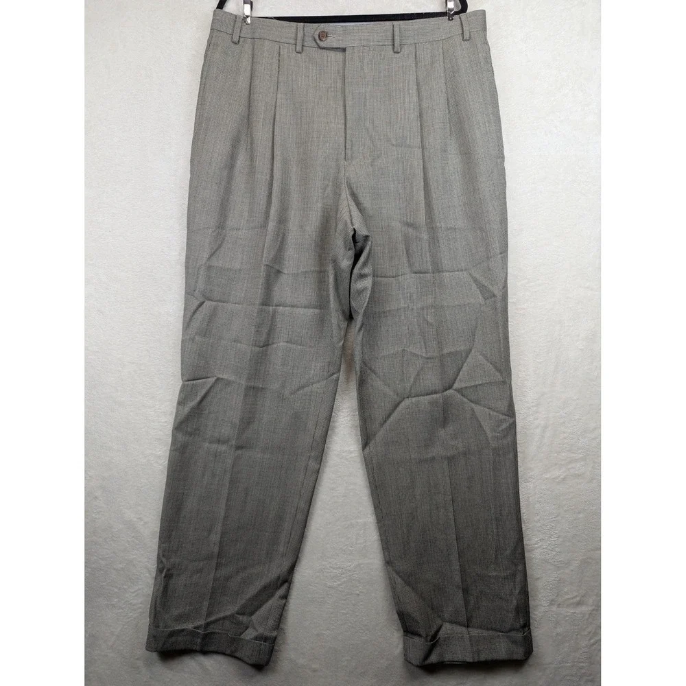 Lauren Ralph Lauren Pants Mens 38x32 Gray Wool Pleated Cuffed Dress Trousers LRL